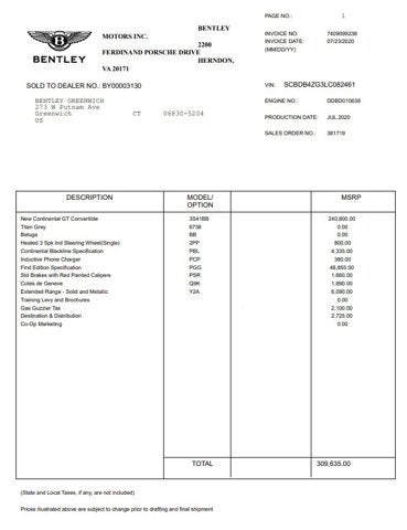 2020 Bentley Continental W12 First Edition